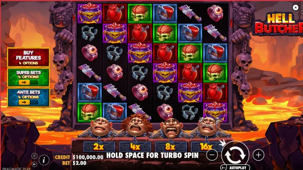 Hell Butcher slot game interface with dark horror theme